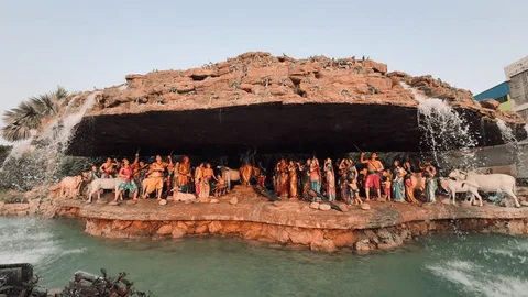 Lord Krishna lifting Govardhan Hill